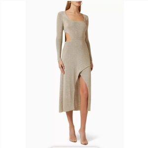 Misa Los Angeles Mina Cut Out Metallica Gold Midi Dress